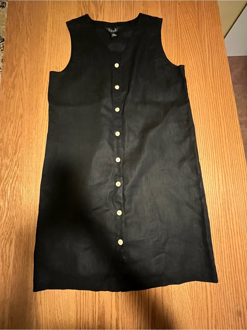 Rafaella Women's Size 10 Button Up Black Sleeveless 100% Linen Midi Dress - Picture 7 of 8